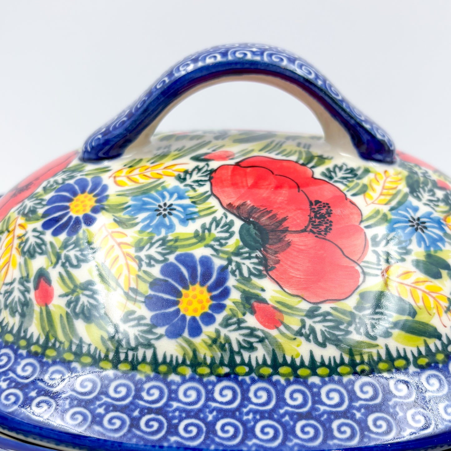 10” Baker Jacek with Lid Handmade in Poland.  UNIKAT Garden Poppy