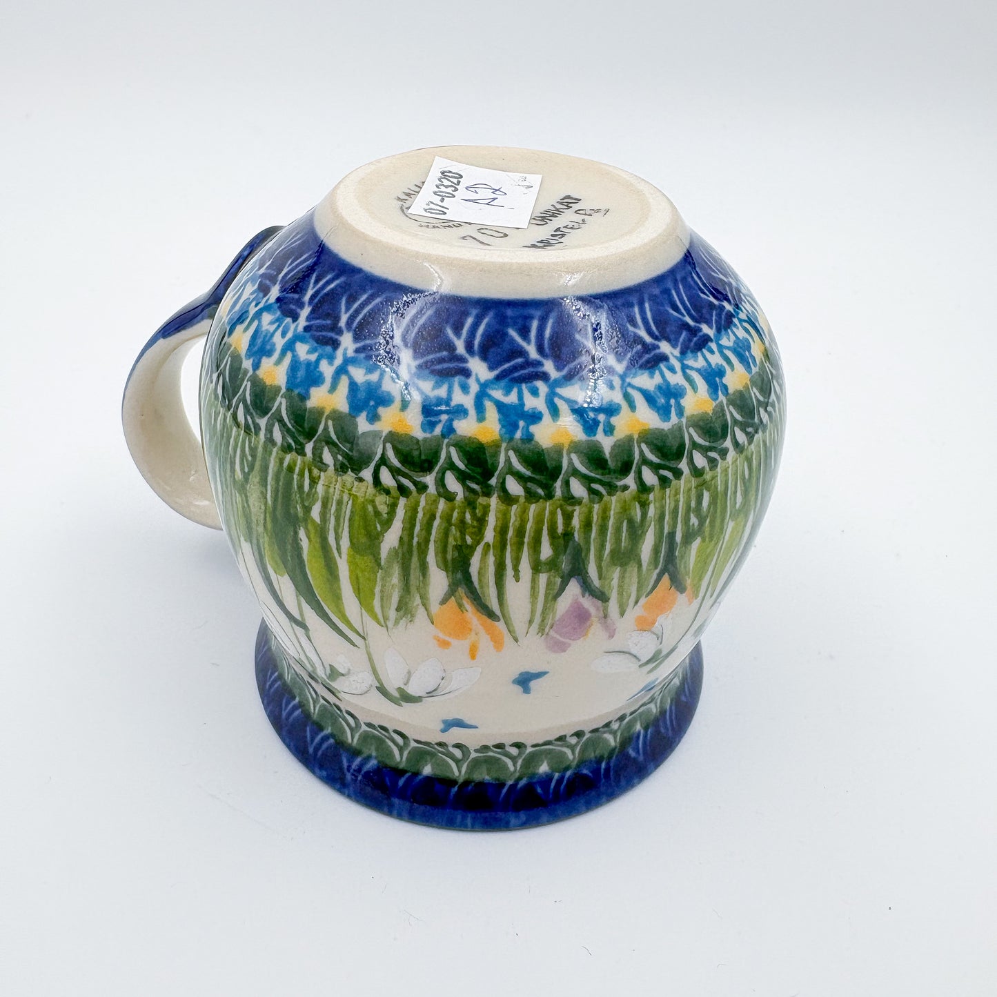 8 oz Bubble Mug. Handcrafted Polish pottery stoneware:  UNIKAT Snowdrop Garden