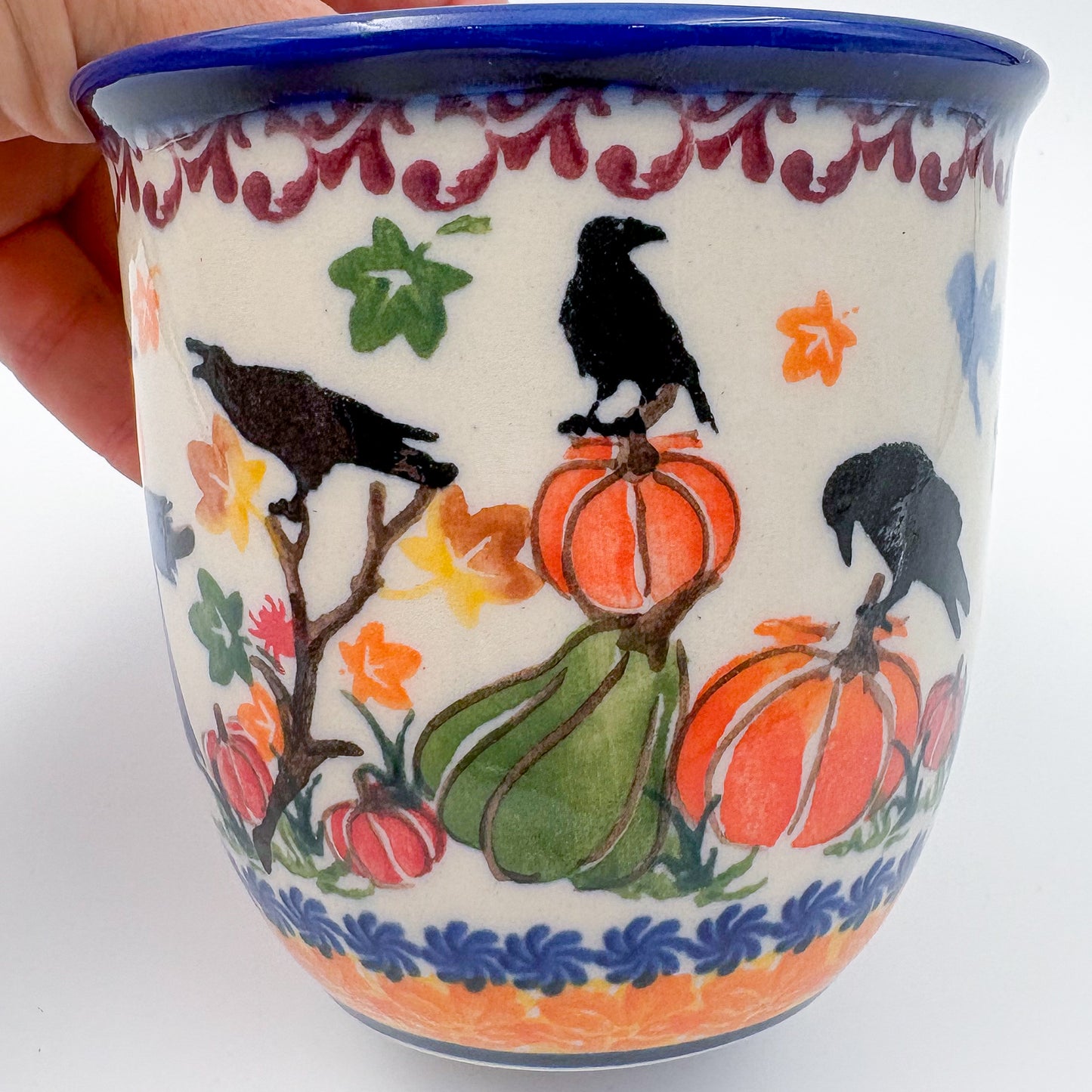 14 oz Viking Mug. Handcrafted Polish pottery stoneware:  UNIKAT Pumpkin Scarecrow Design