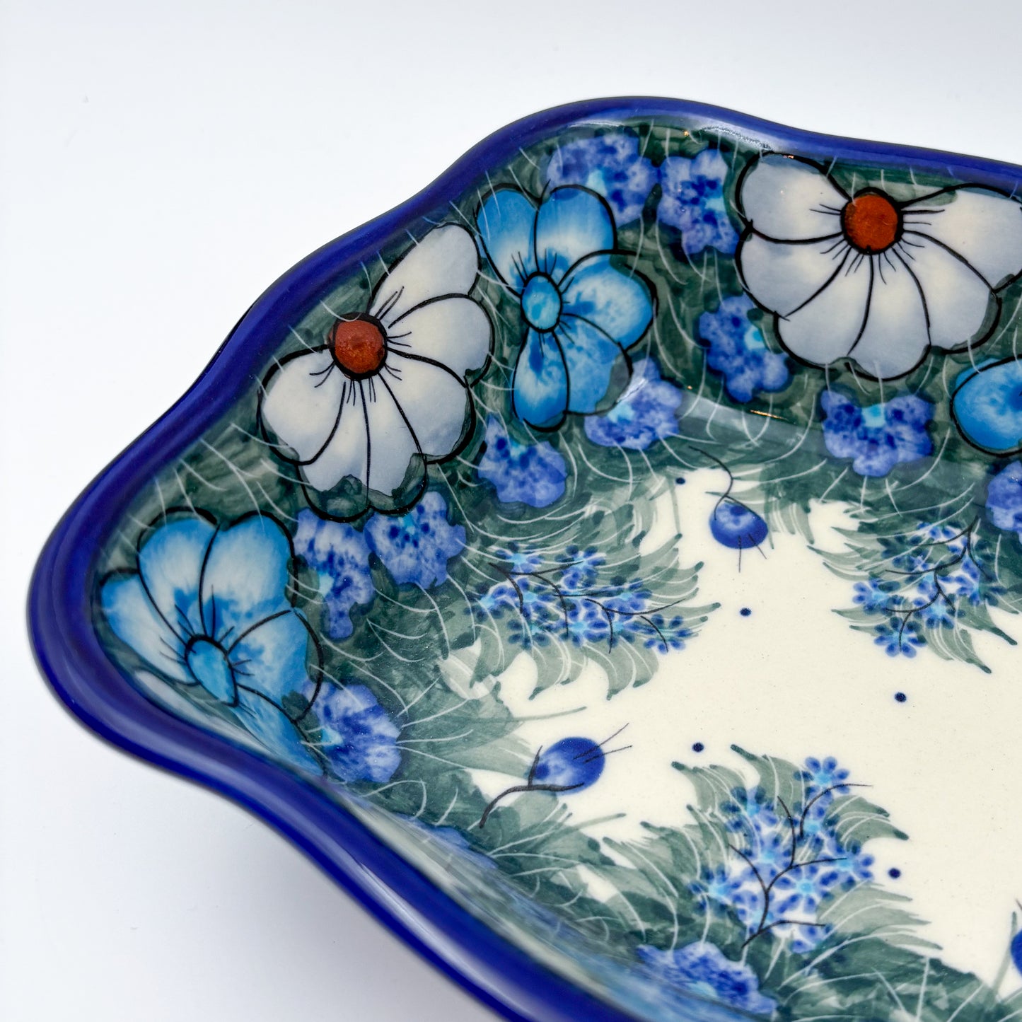 8” Rectangular Fala Baker Handmade in Poland.  UNIKAT Forget Me Not Pansy