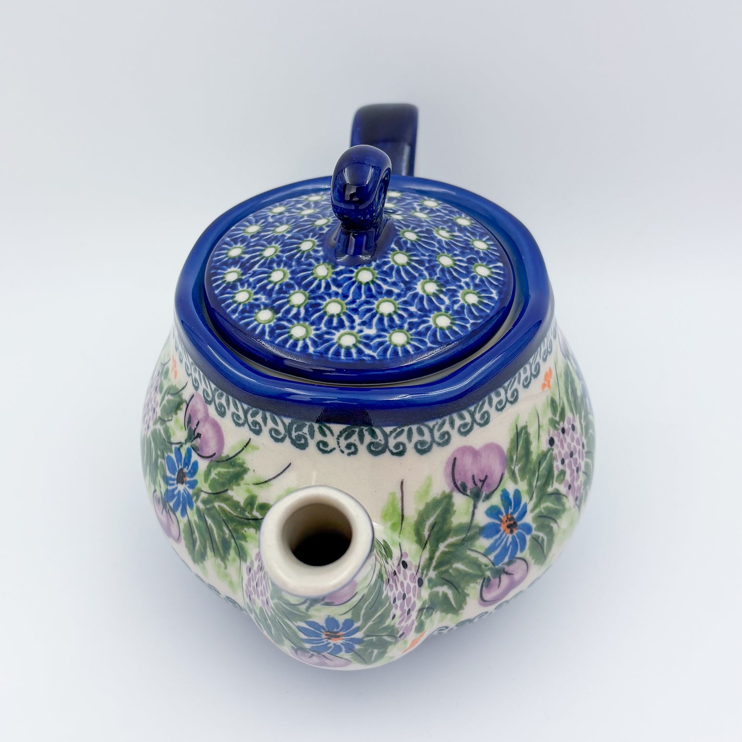 25 oz  Fruti Teapot.  Handcrafted Pottery in Poland. Floral Garden Design