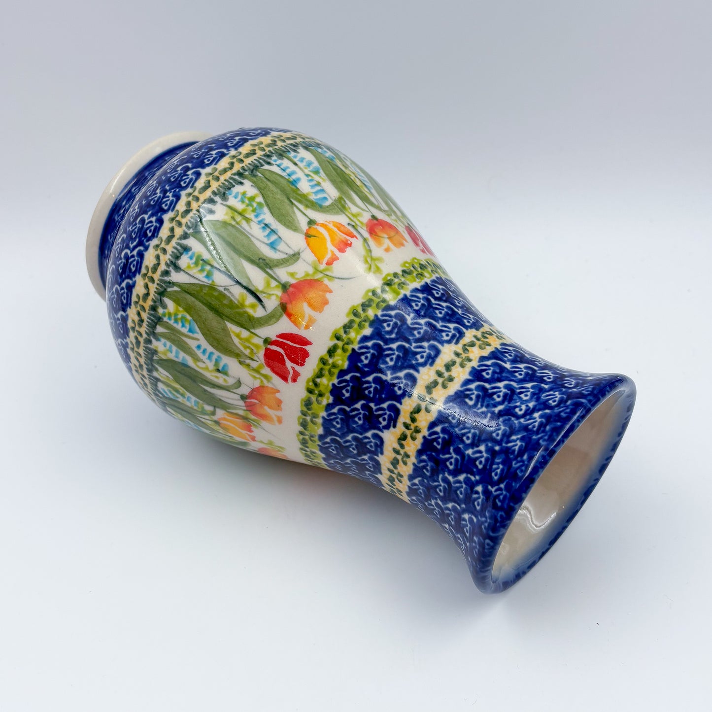 Vase 9”. Handmade Polish pottery.  UNIKAT Tulip Fields