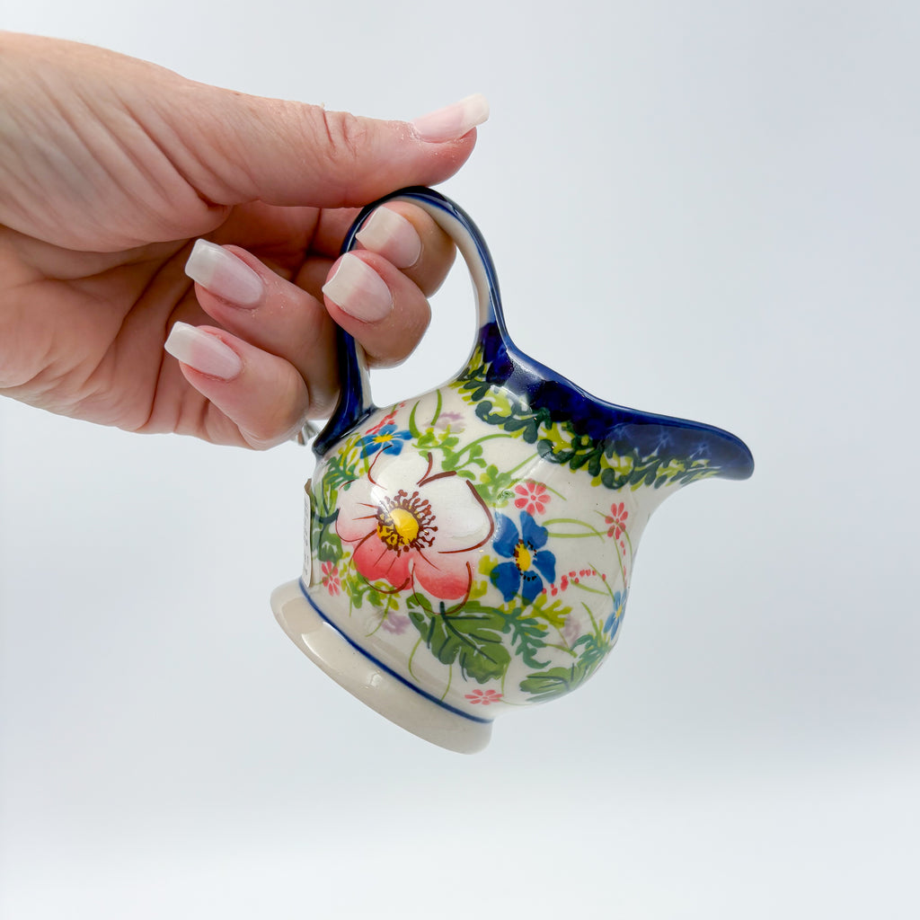5 oz Allegro Creamer.  Handcrafted in Poland  UNIKAT Pink Ruffle Design