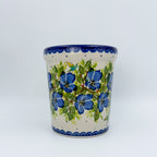 Utensil Jar 5.5”.  Handmade Polish pottery.  UNIKAT Blue Poppy Songbird