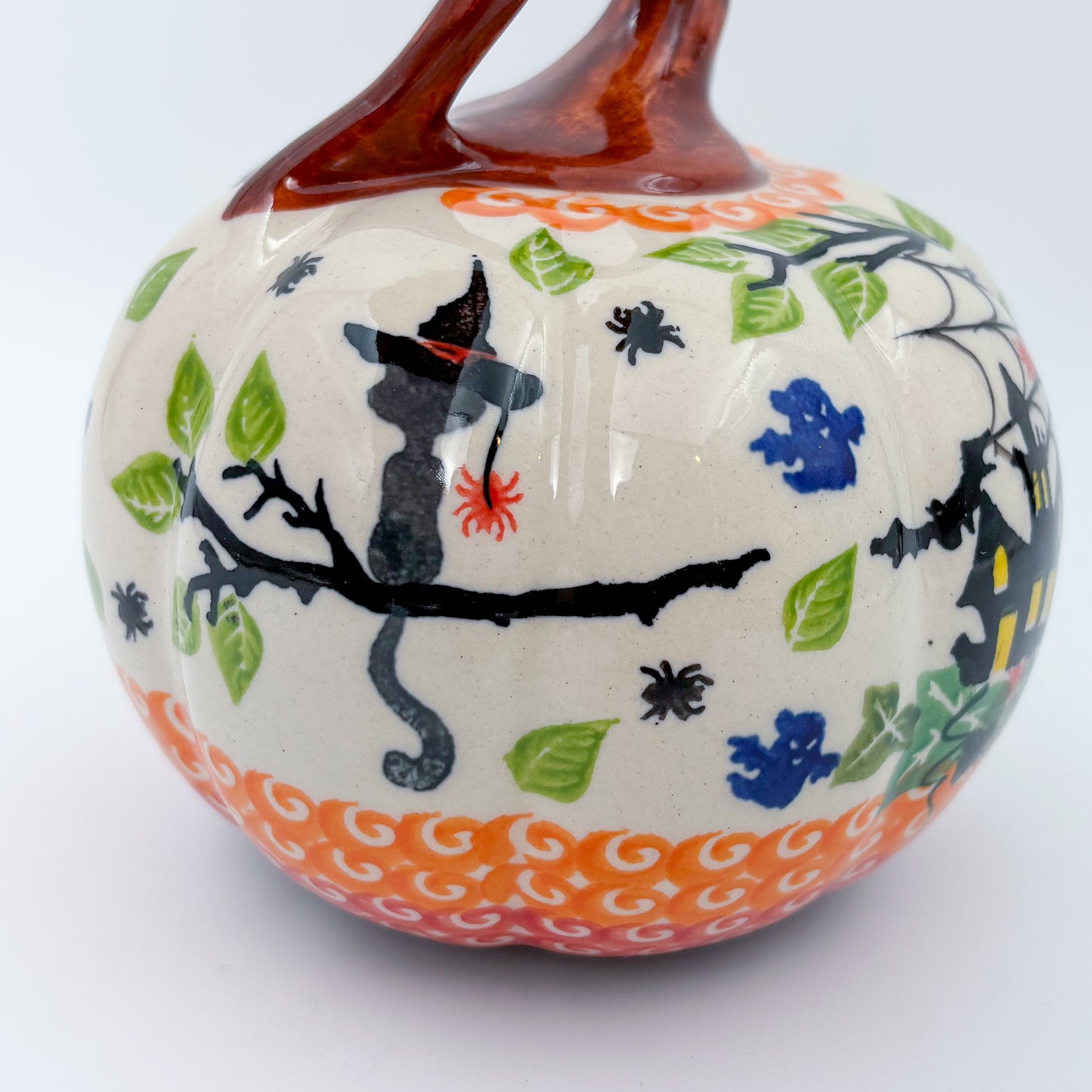 Pumpkin Small 5.3.  Hand crafted Polish pottery stoneware: UNIKAT Cat Witch