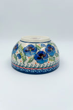 6.25” Deep Bowl.  Hand crafted Polish pottery stoneware:  Pansies In Bloom