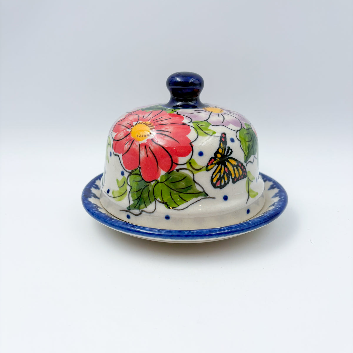 Round Butter/Cheese Covered Dish: UNIKAT Monarch Pattern