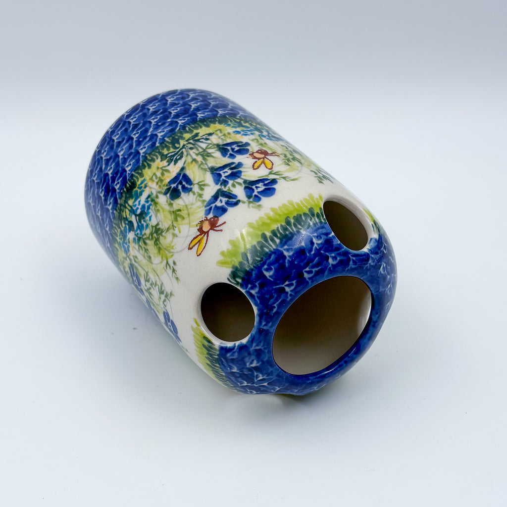 5” Toothbrush/Makeup Holder.  Hand crafted Polish pottery stoneware: UNIKAT Bluebell Meadow Design