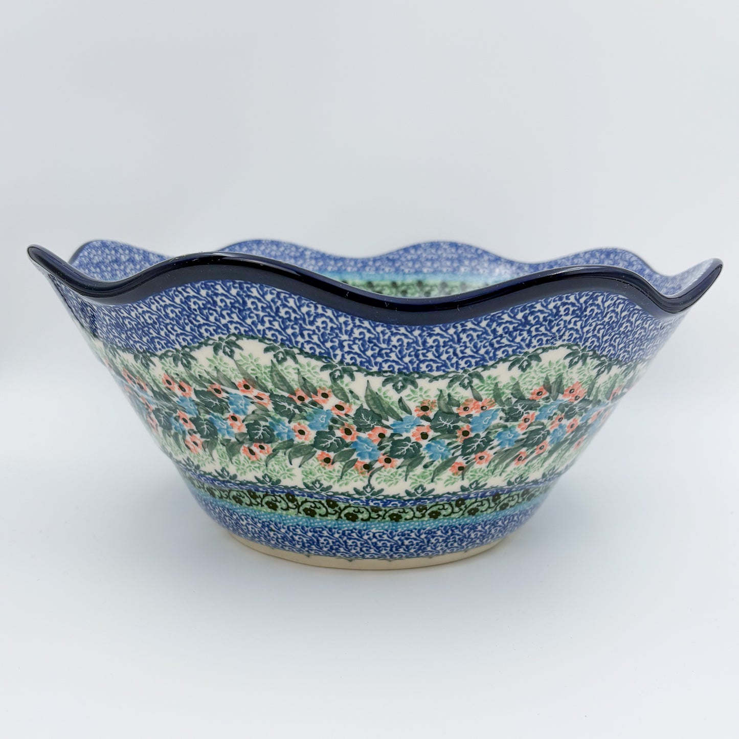 12" Wavy Bowl:  UNIKAT Spring Floral Garland