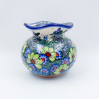 Kula Vase 5.5”.  Handmade Polish pottery.  UNIKAT Forget Me Not Pansy