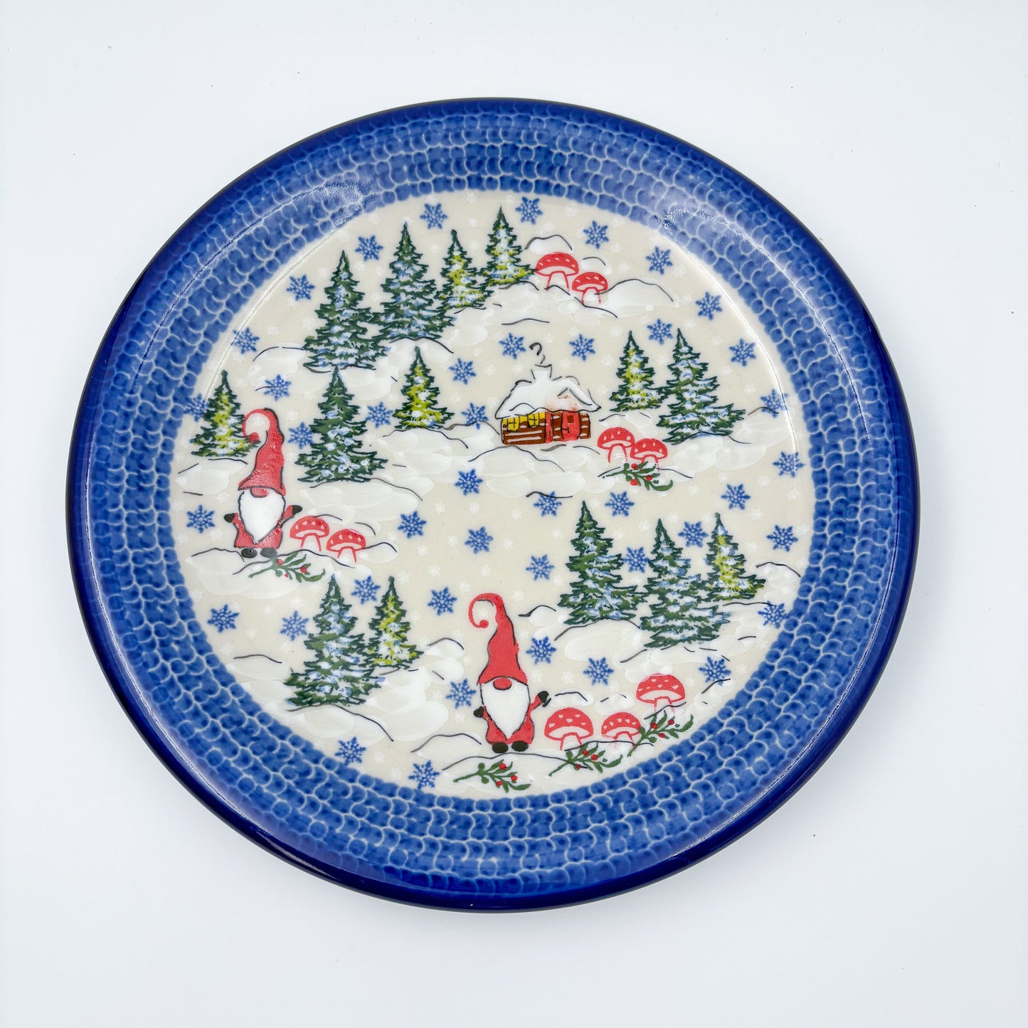 10.2” Plate.  Hand crafted Polish pottery stoneware: UNIKAT Gnome Village