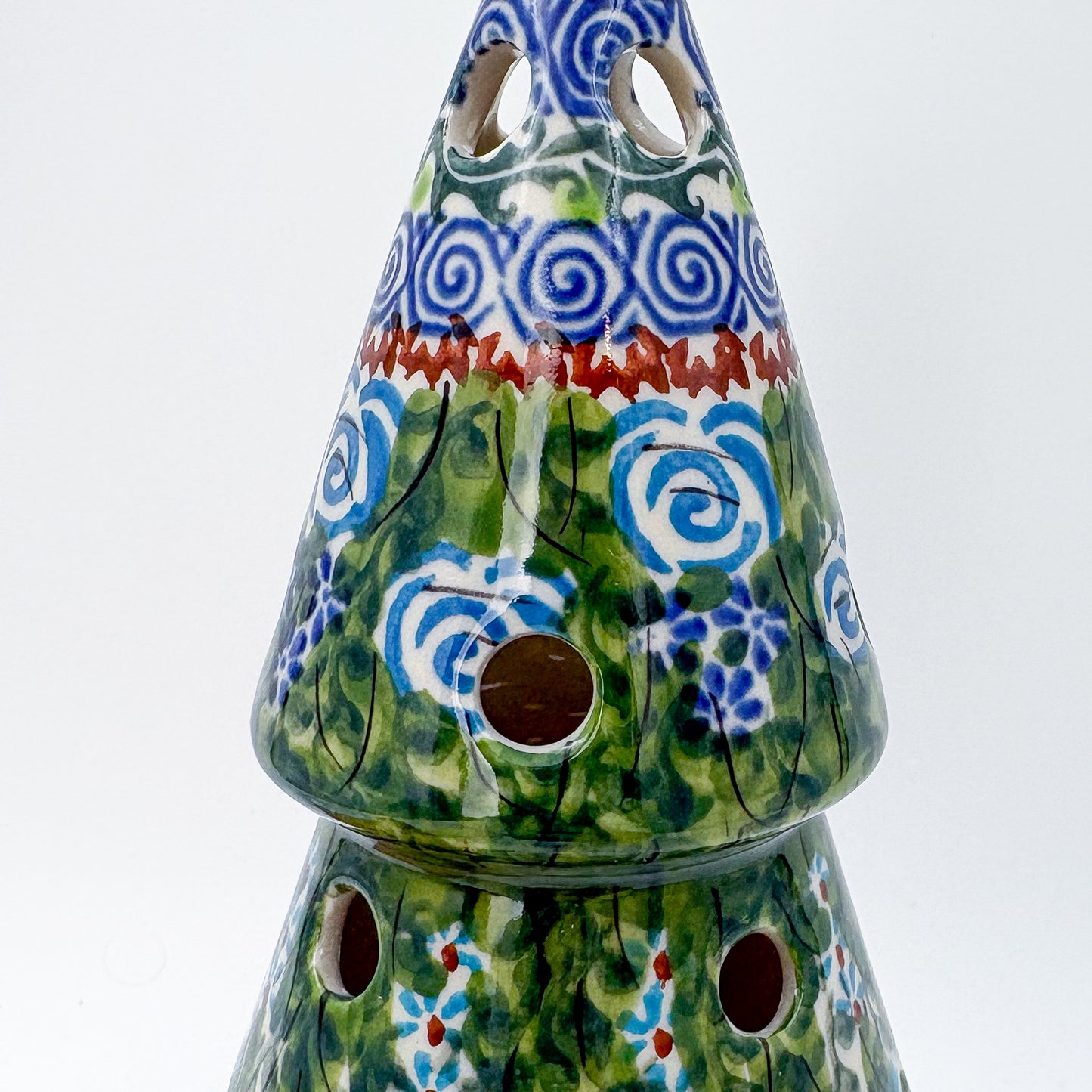 8" Christmas Tree Luminary. Handmade Polish pottery.  UNIKAT Whispering Ferns Design