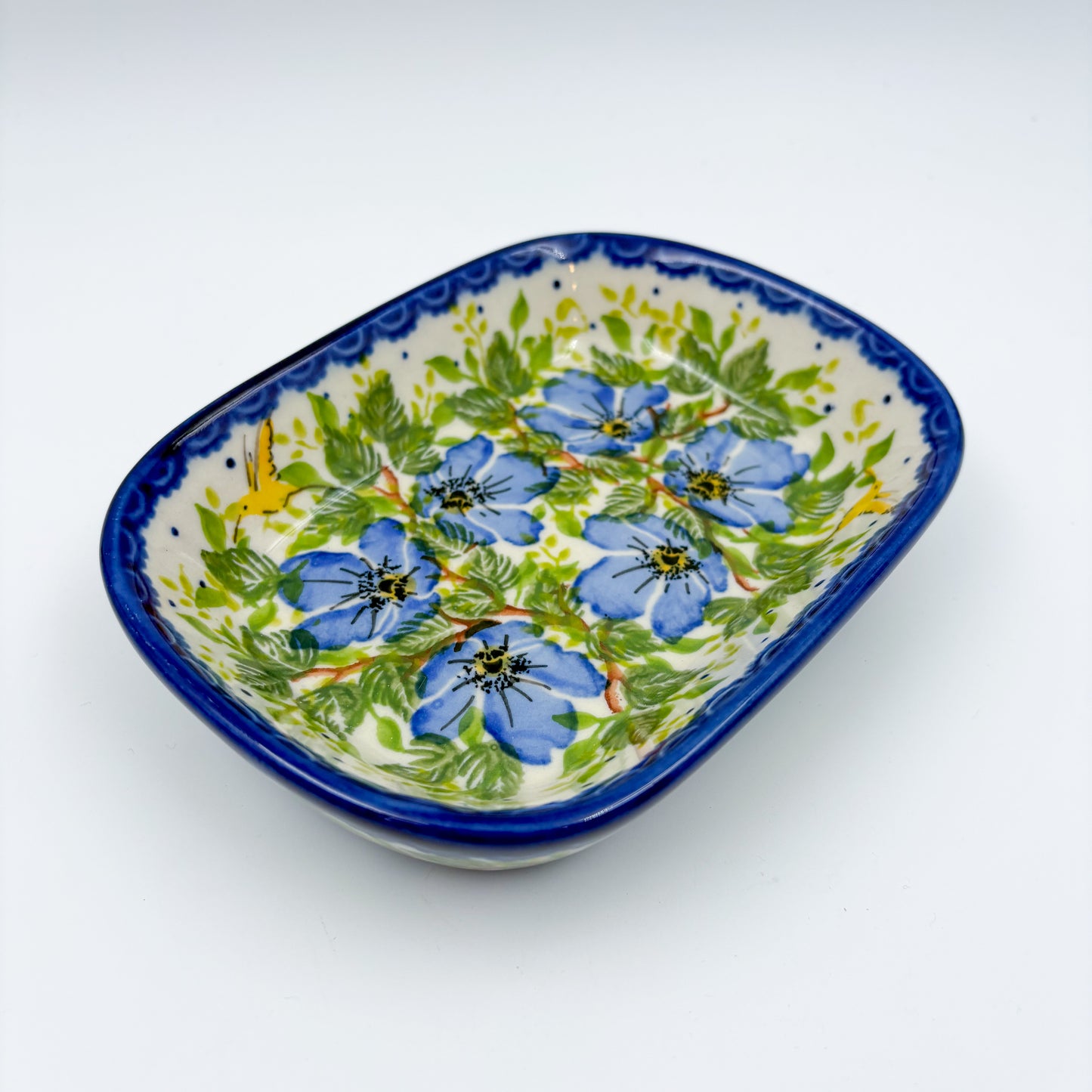 6" Butter Platter: UNIKAT Blue Poppy Songbird