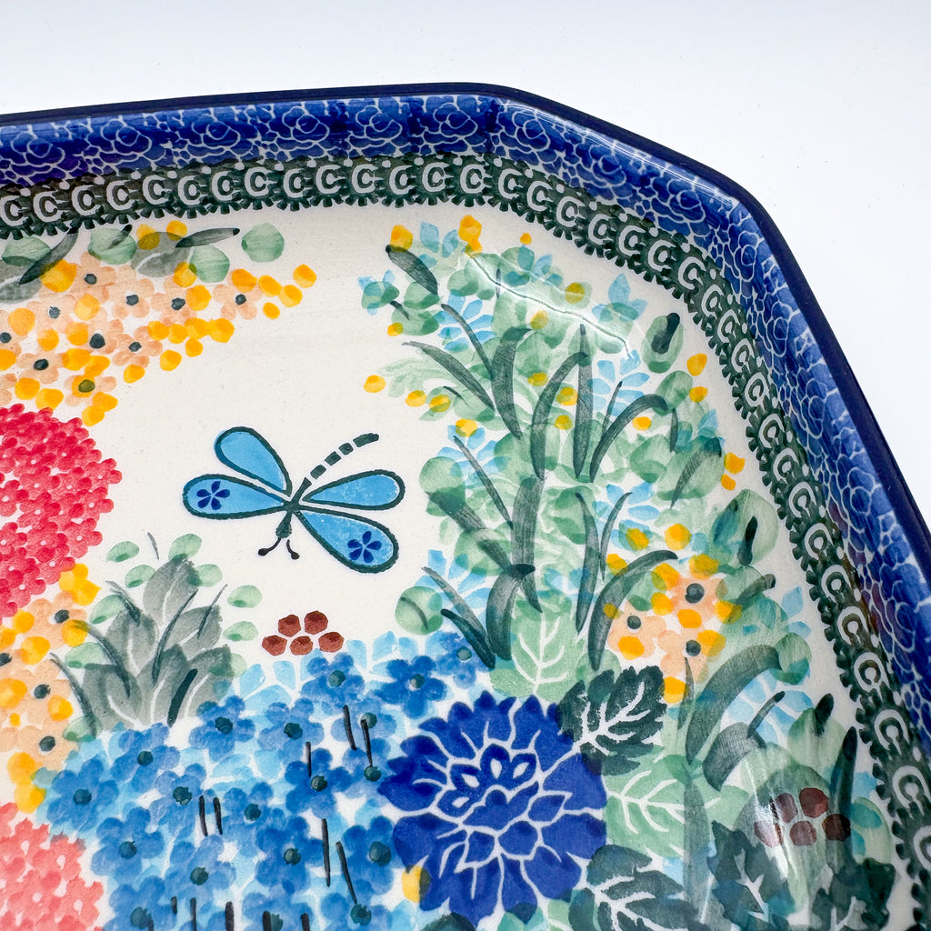 8" Bowl.  Hand crafted Polish pottery stoneware:  UNIKAT Garden Delight Design