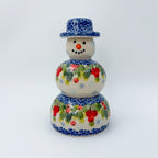 6" Snowman.  Handmade Polish pottery.  UNIKAT Red Berry Design