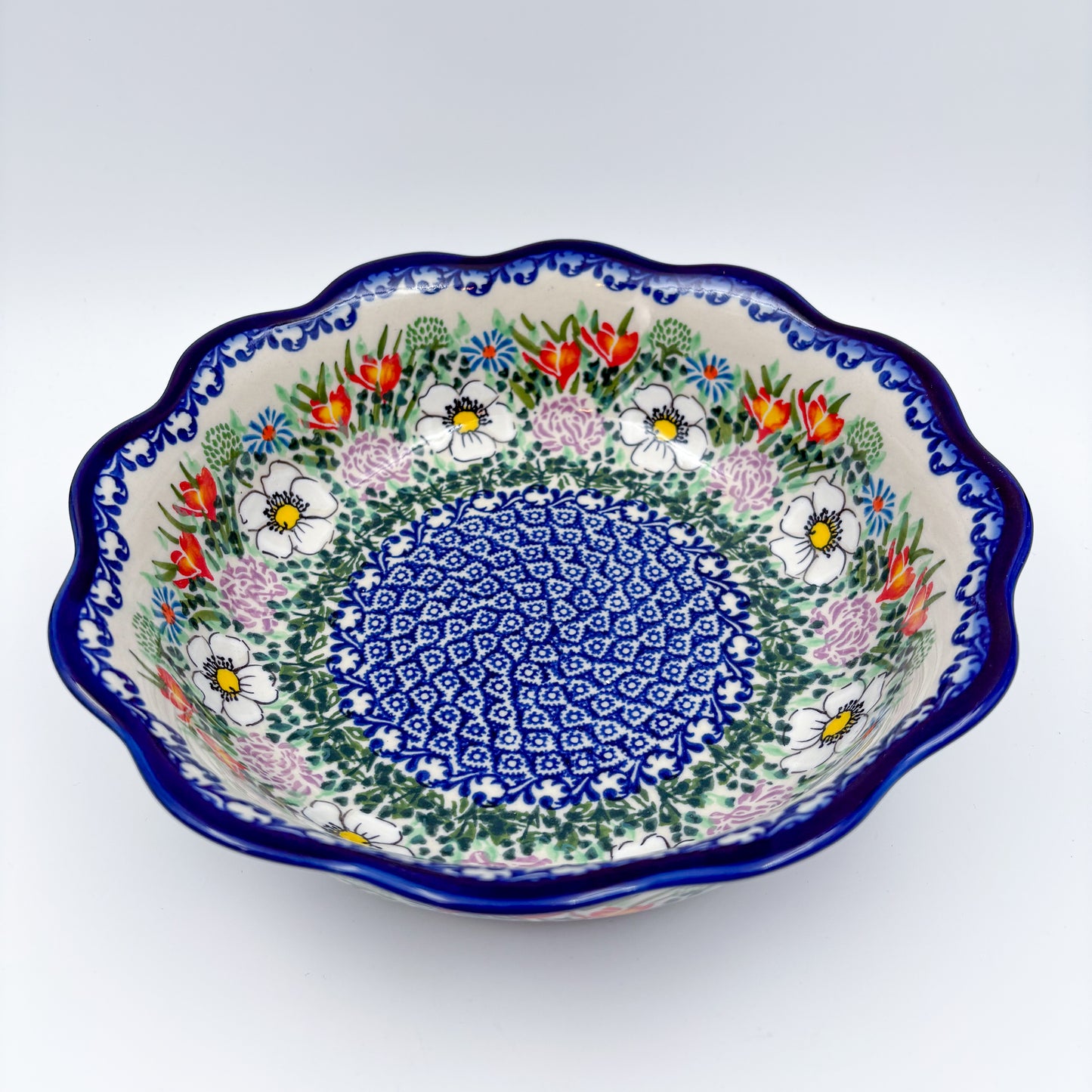 9" Kora Bowl. Hand crafted Polish pottery stoneware:  UNIKAT Cottage Garden Pattern