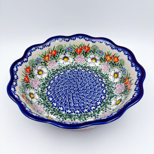 9" Kora Bowl. Hand crafted Polish pottery stoneware:  UNIKAT Cottage Garden Pattern