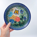 8” Plate.  Hand crafted Polish pottery stoneware: UNIKAT Spring Garden Design