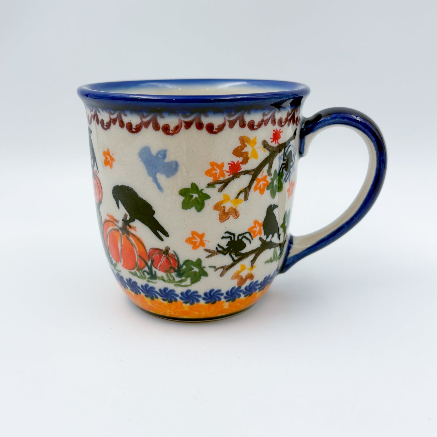 14 oz Viking Mug. Handcrafted Polish pottery stoneware:  UNIKAT Pumpkin Scarecrow Design