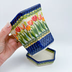 5” Flower Pot.  Handmade Polish pottery.  UNIKAT Tulip Fields