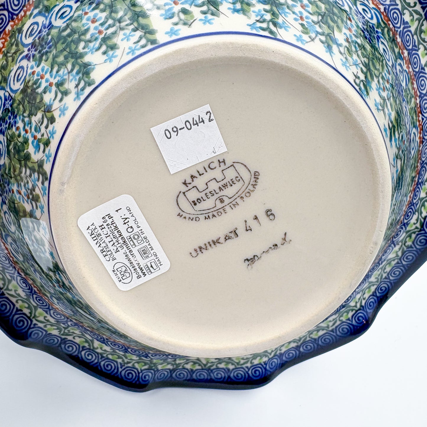 10.4" Wave Bowl. Hand crafted Polish pottery stoneware:  UNIKAT Whispering Ferns Pattern