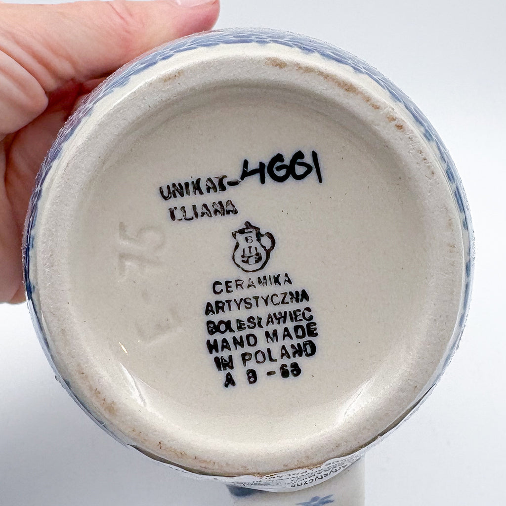 16 oz Mug. Handcrafted Polish pottery stoneware:  UNIKAT Dancing Snowman Design