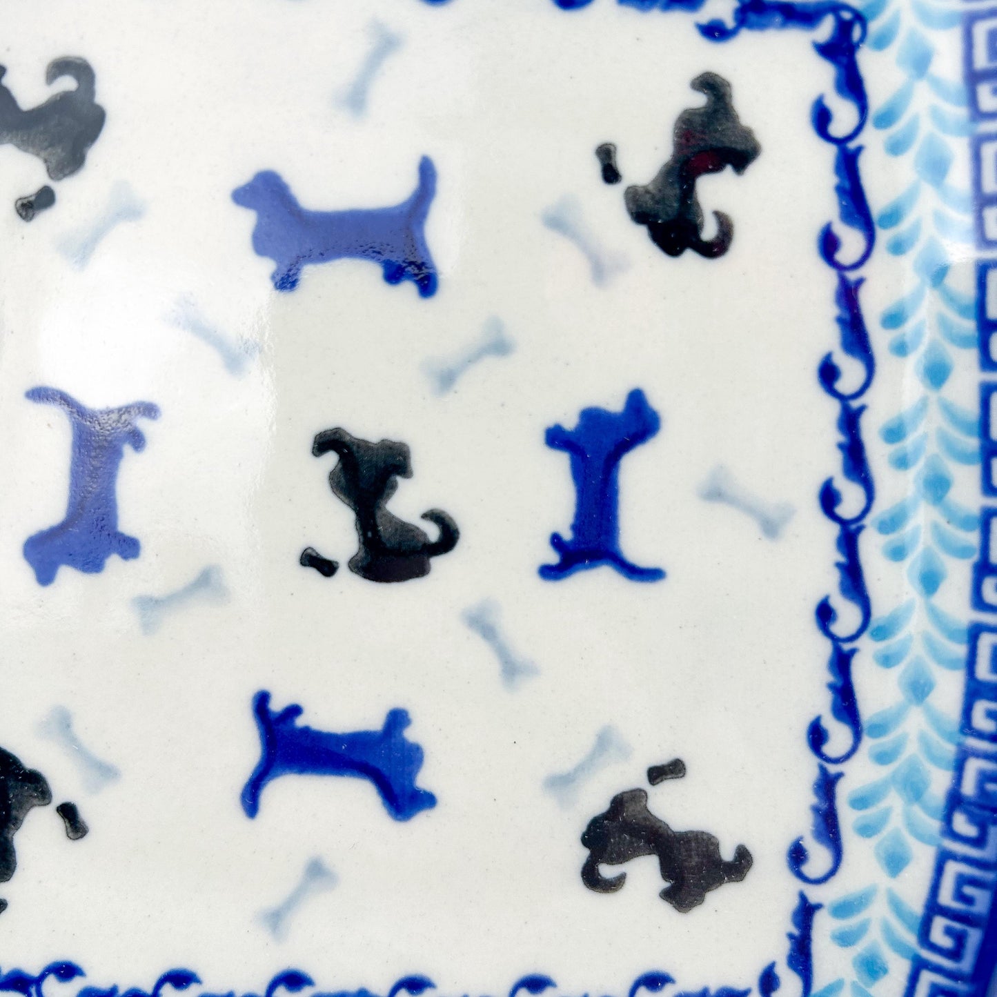 7” Puppy Plate.  Handmade Polish pottery.   Puppy Pleasure Design