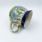 16 oz Bubble Mug. Handcrafted Polish pottery stoneware: UNIKAT Blue Hydrangea Design