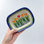 6" Butter Platter.  Handmade Polish pottery.  UNIKAT Tulip Fields