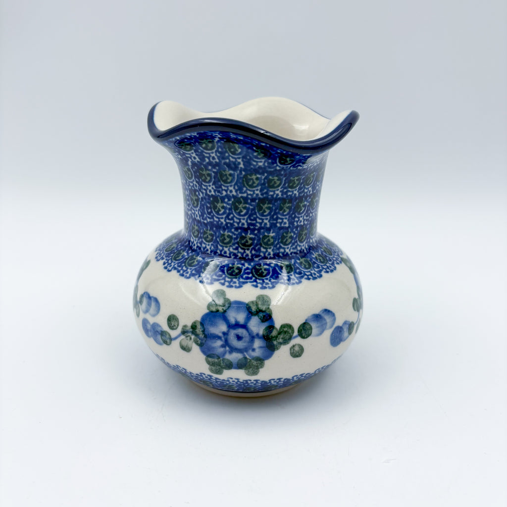Vase Wavy 4”.  Handmade Polish pottery.  Blue Poppies