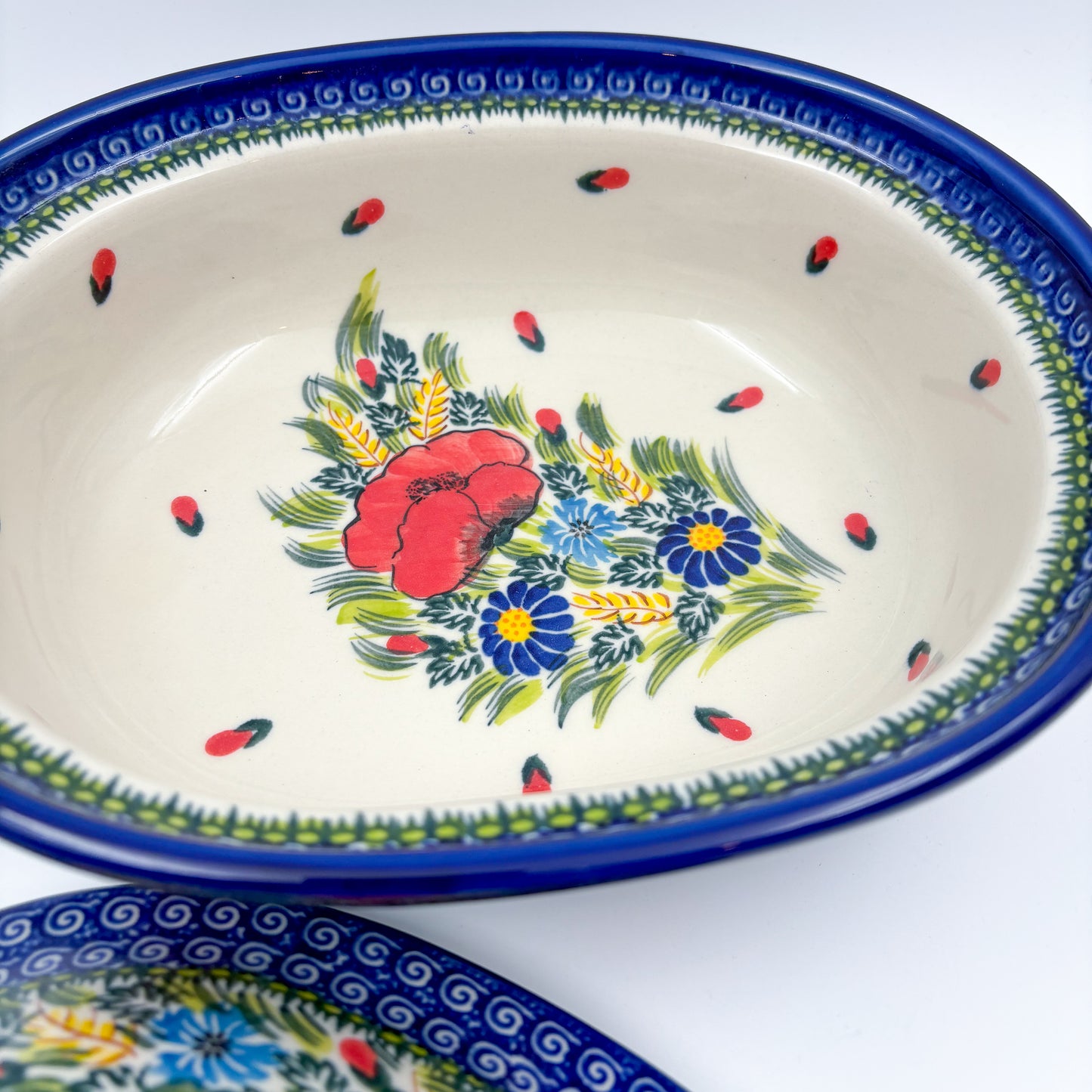 10” Baker Jacek with Lid Handmade in Poland.  UNIKAT Garden Poppy