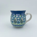 16 oz Polish Pottery bubble mug is made by talented artisans from Poland Blue April Showers Design.  Ceramika Bona Company