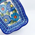 8” Baker Handmade in Poland.  UNIKAT Bold Blue Poppies Design