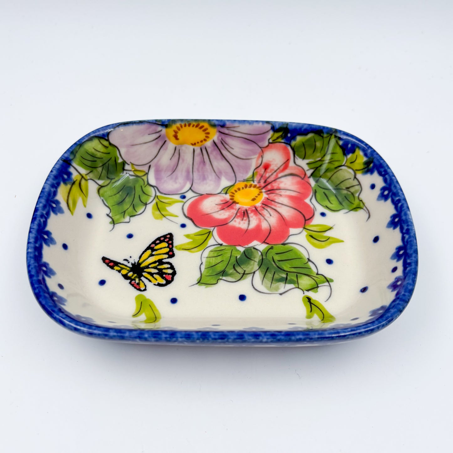 5" Soap Dish.  Handmade Polish pottery.  UIKAT Monarch Design