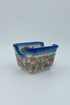 Polish pottery hand made  3” rectangular sugar packet holder in Happiness Pattern.
Ceramika Bona Company