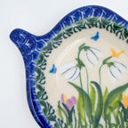 Teabag Holder.  Handmade Teapot Polish pottery.  UNIKAT Snowdrop Garden