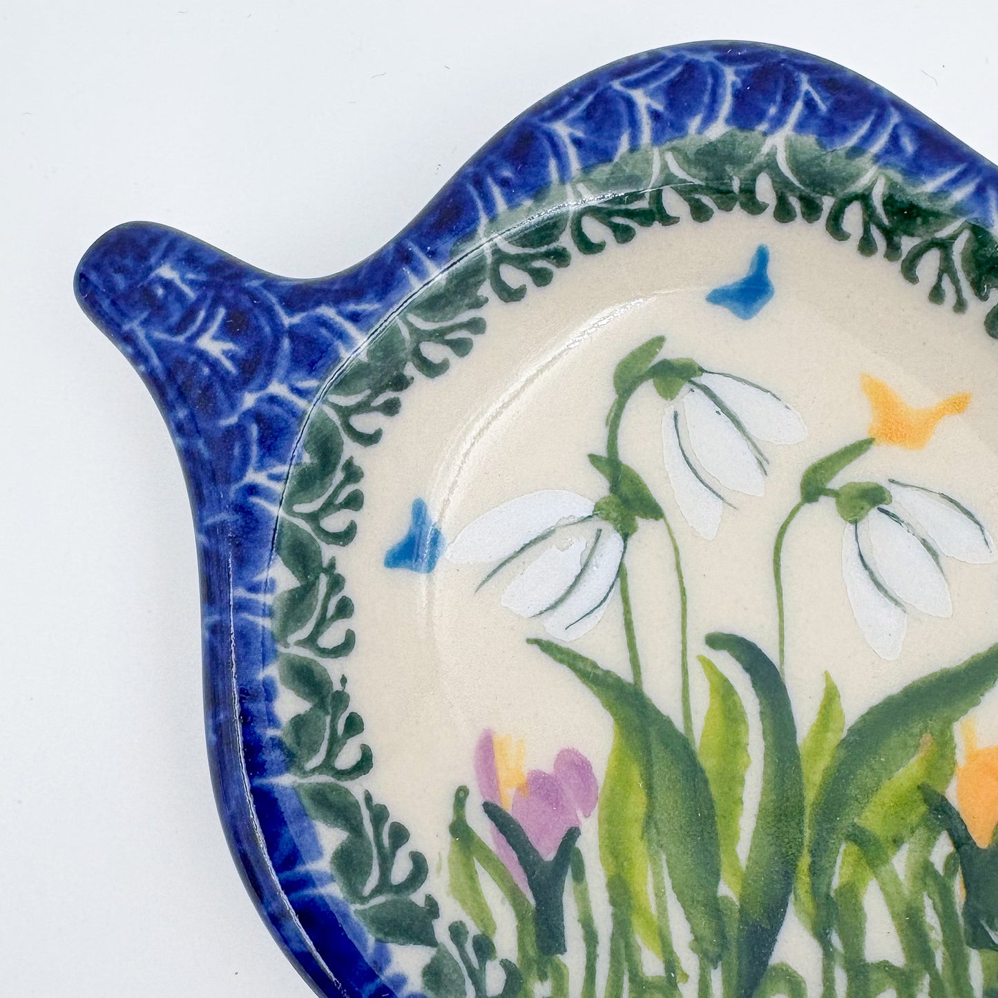 Teabag Rest Holder.  Handmade Teapot Polish pottery.  UNIKAT Snowdrop Garden