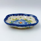 5" Soap Dish.  Handmade Polish pottery.  UNIKAT Pansy Delight Design