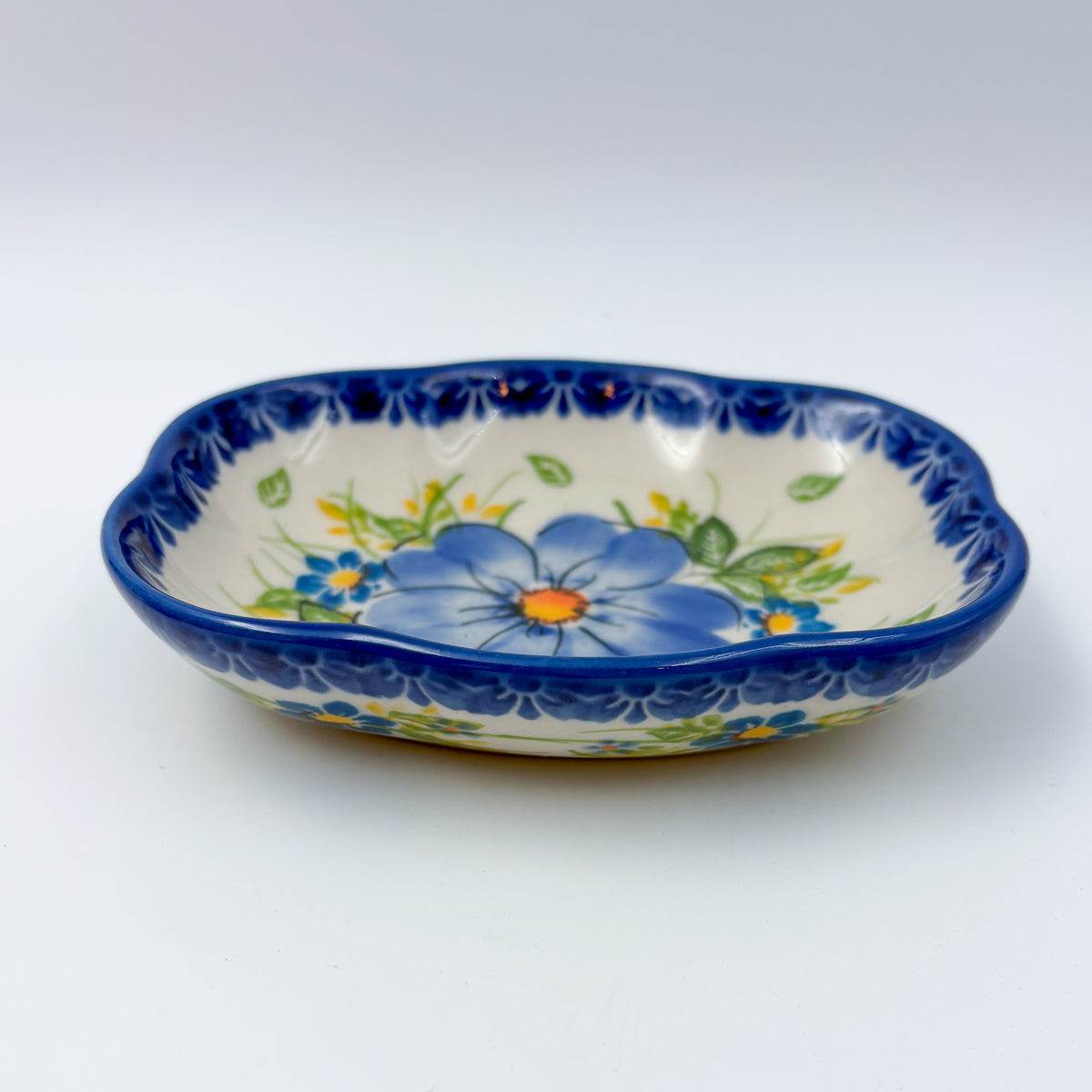 5" Soap Dish.  Handmade Polish pottery.  UNIKAT Pansy Delight Design