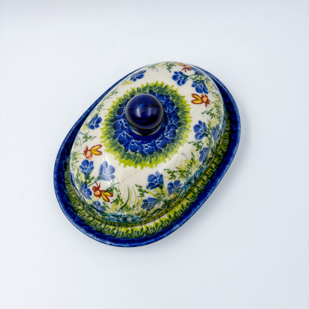 Butter Dish Oval: UNIKAT Bluebell Meadow Design