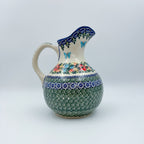 5 cup. Pitcher.  Hand painted Polish pottery stoneware.  UNIKAT Ring of Flowers