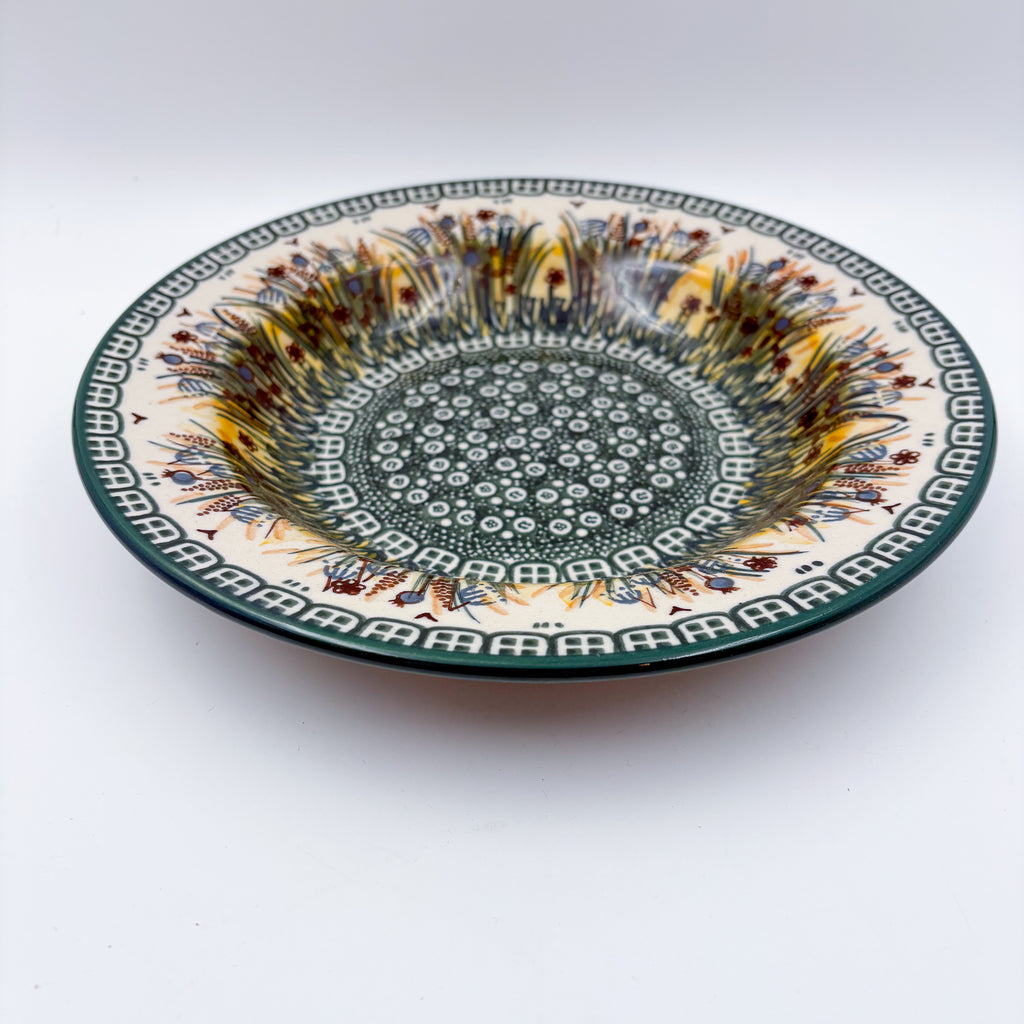 9”  Pasta Bowl.  Hand crafted Polish pottery stoneware: UNIKAT Wetland Reeds Design