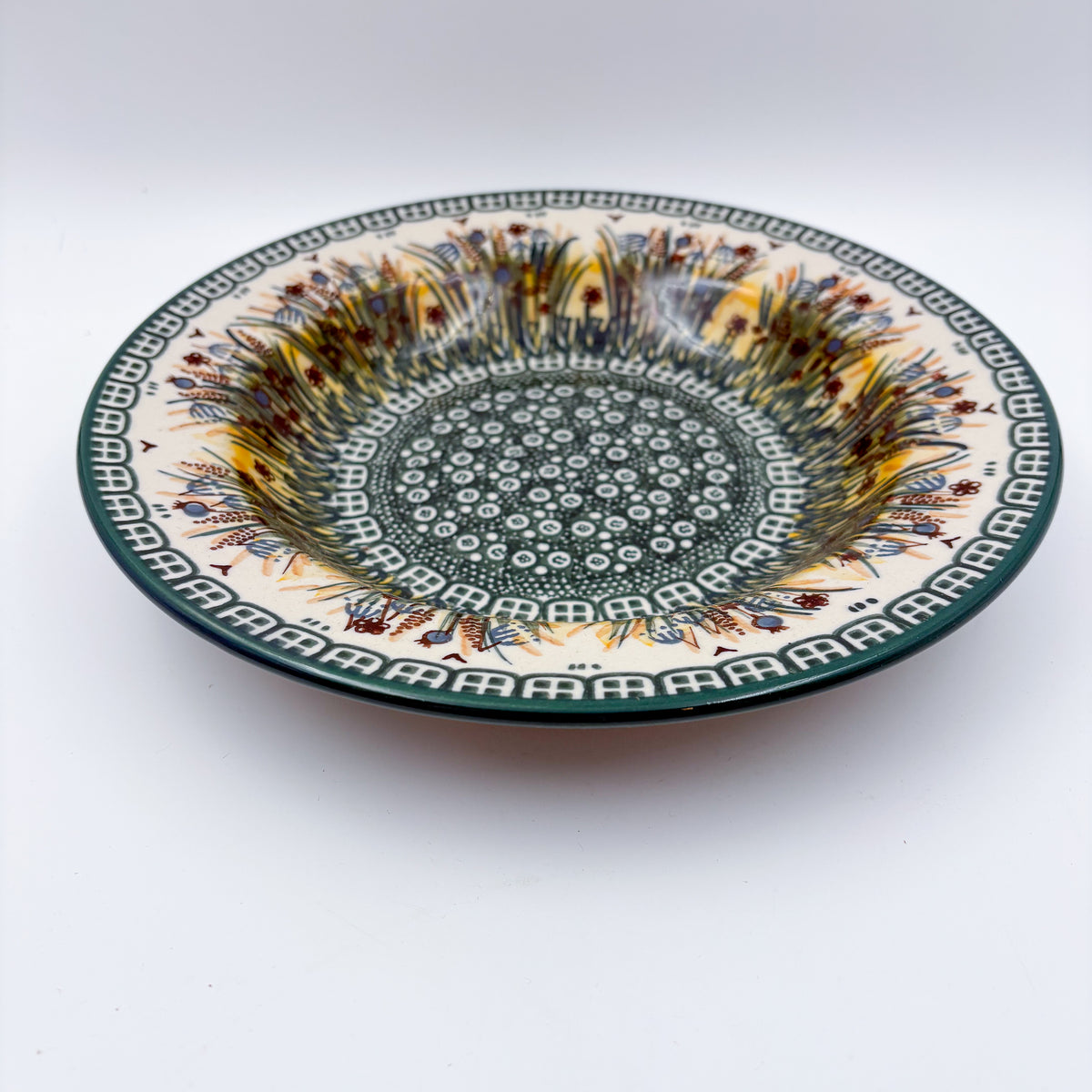 9”  Pasta Bowl.  Hand crafted Polish pottery stoneware: UNIKAT Wetland Reeds Design