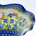 Close-up of rim showing two bees among bluebells on Bluebell Meadow wave bowl
