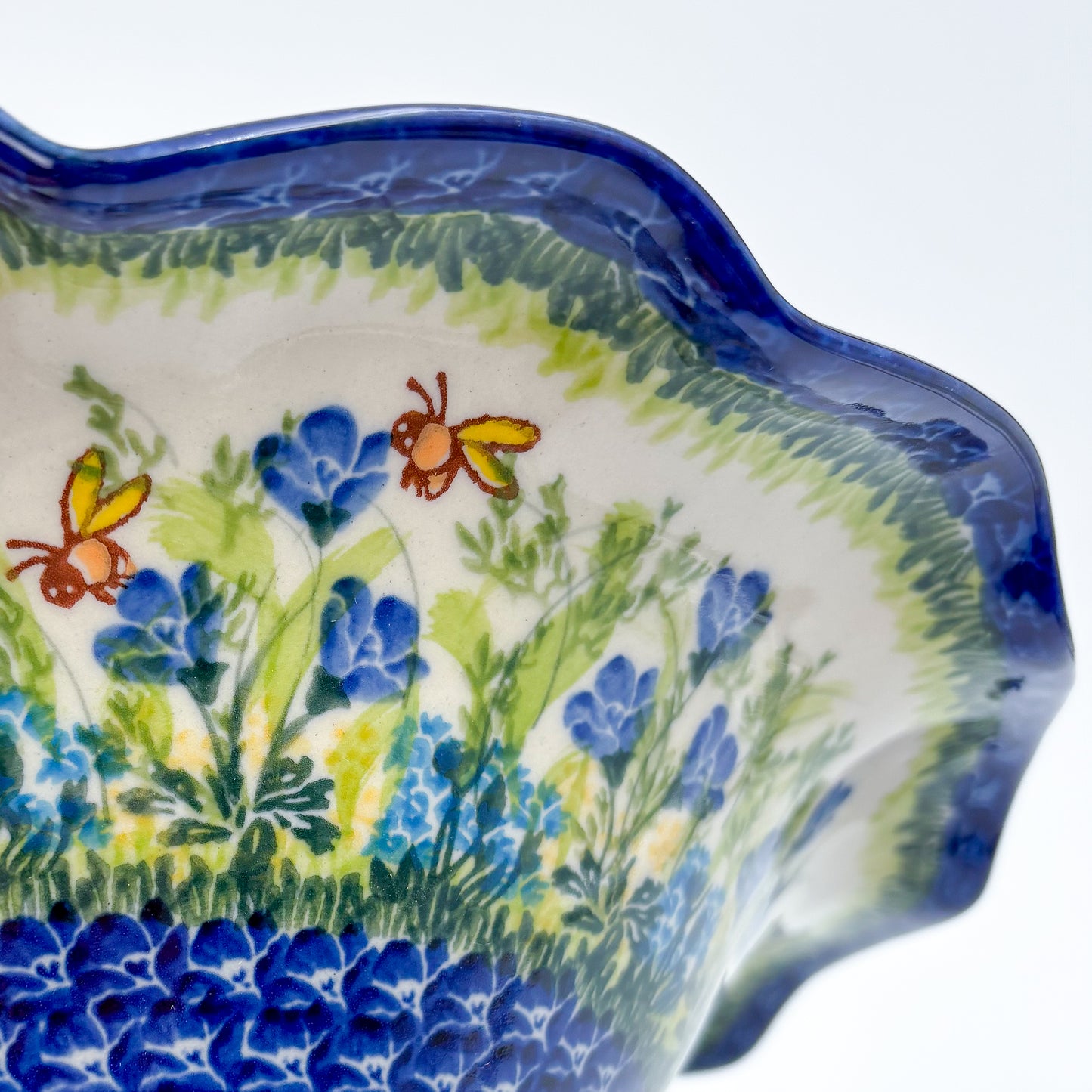 10.4" Wave Bowl. Hand crafted Polish pottery stoneware:  UNIKAT Bluebell Meadow Pattern