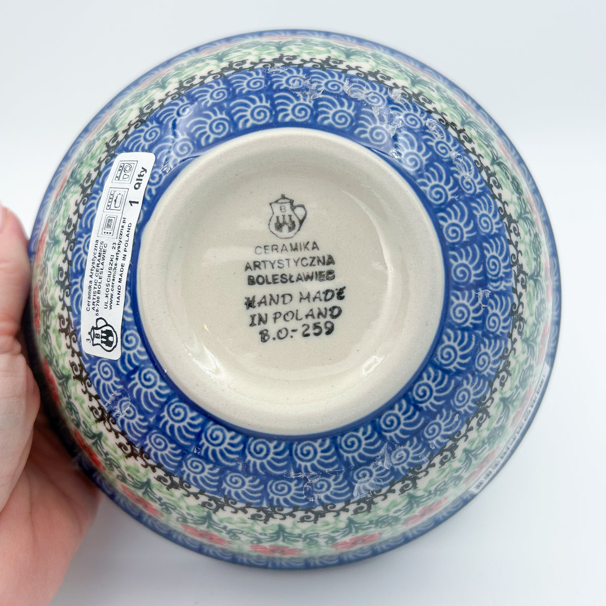 Polish pottery 6.” Bowl in the Maraschino Pattern pattern. Flowers
'Ceramika Artystyczna Boleslawiec' branding 