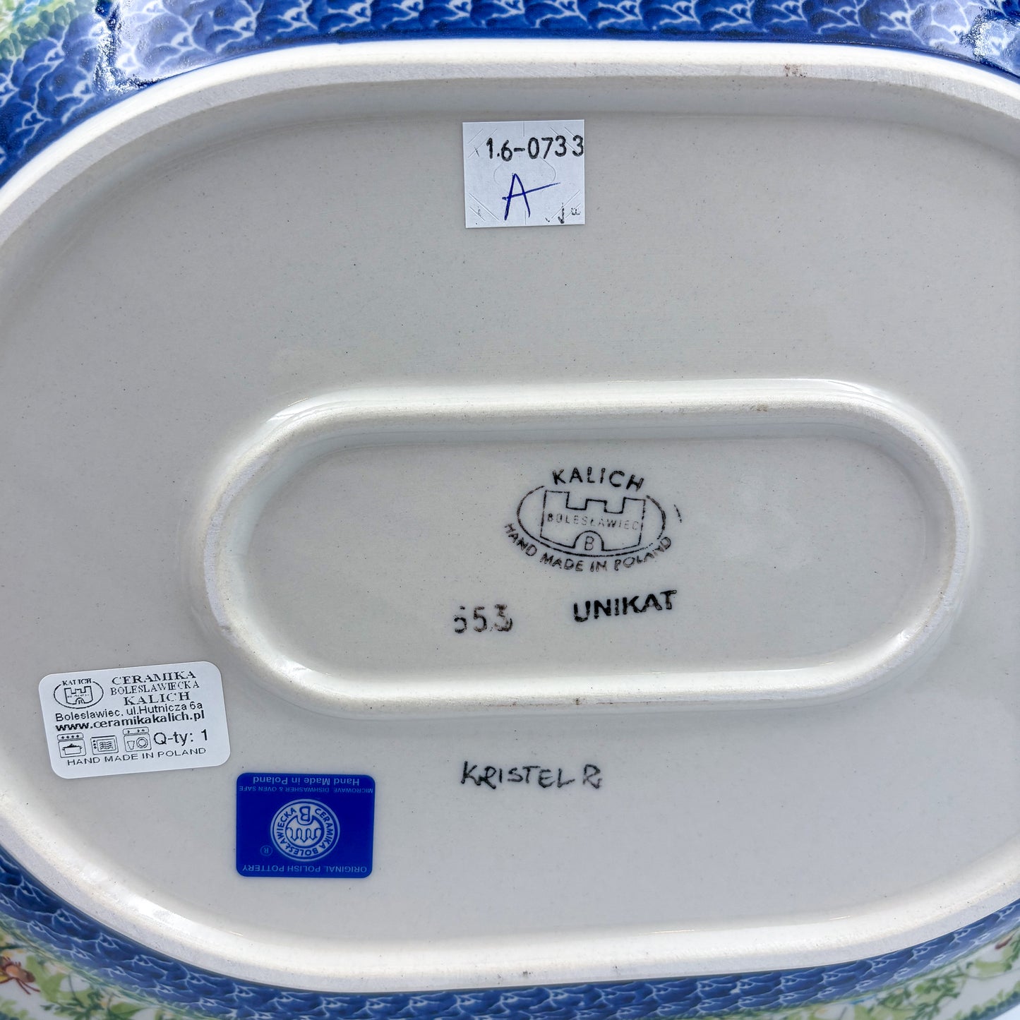 15" XL Oval Platter  Hand crafted Polish pottery stoneware: UNIKAT  Bluebell Meadow Design