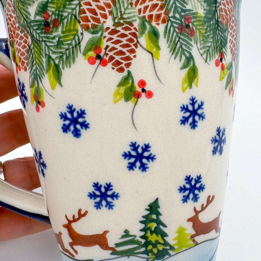 Mug XL 18oz. Handcrafted Polish pottery stoneware:  UNIKAT Reindeer Bliss