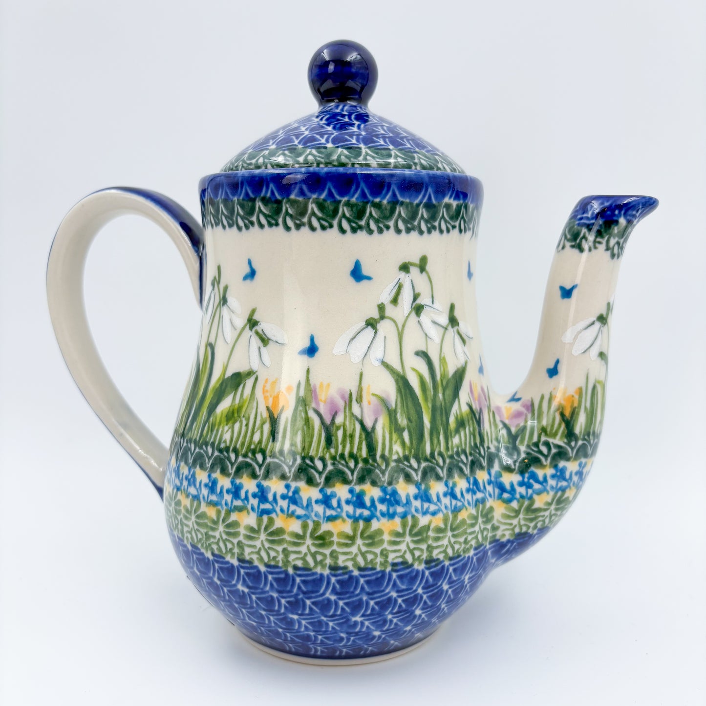 23 oz Teapot Florencja Handcrafted Potery in Poland.  Snowdrop Garden