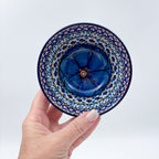 UNIKAT Cobalt Poppies bowl, top-down close-up view of blue poppy flower centered in bowl
